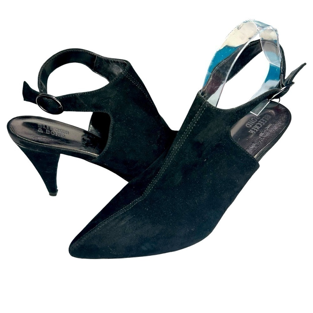 Bleaker and Bond Leather Black Suede Pointed Toe Sling Pumps Sz 10
